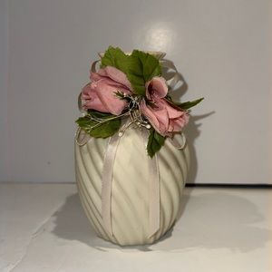 Vintage Schmid 1988 Beige Vase with Pink Rosette Ornament